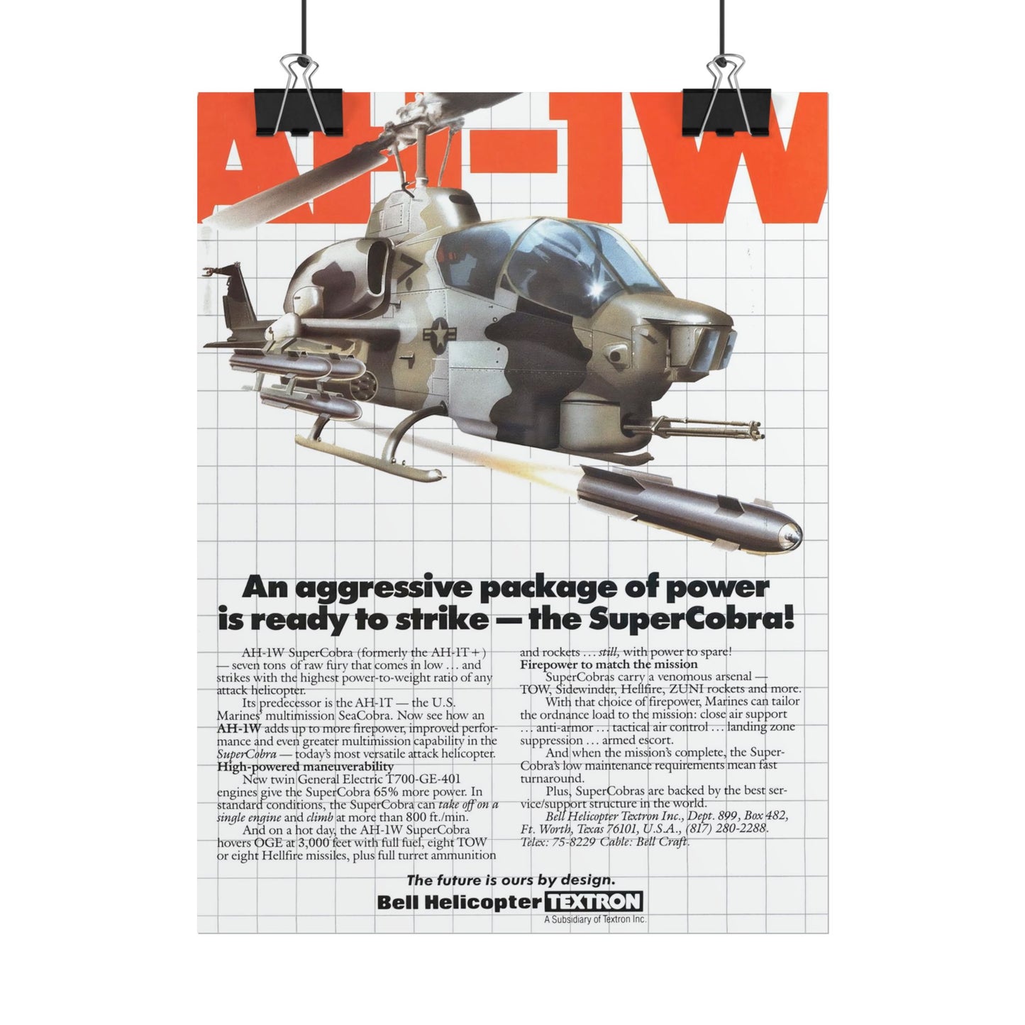 AH1W "SuperCobra" Retro Style Military Aircraft Ad Poster Replica - Multiple Sizes Available!