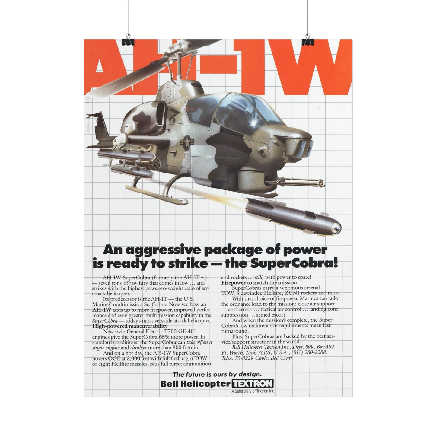 AH1W "SuperCobra" Retro Style Military Aircraft Ad Poster Replica - Multiple Sizes Available!