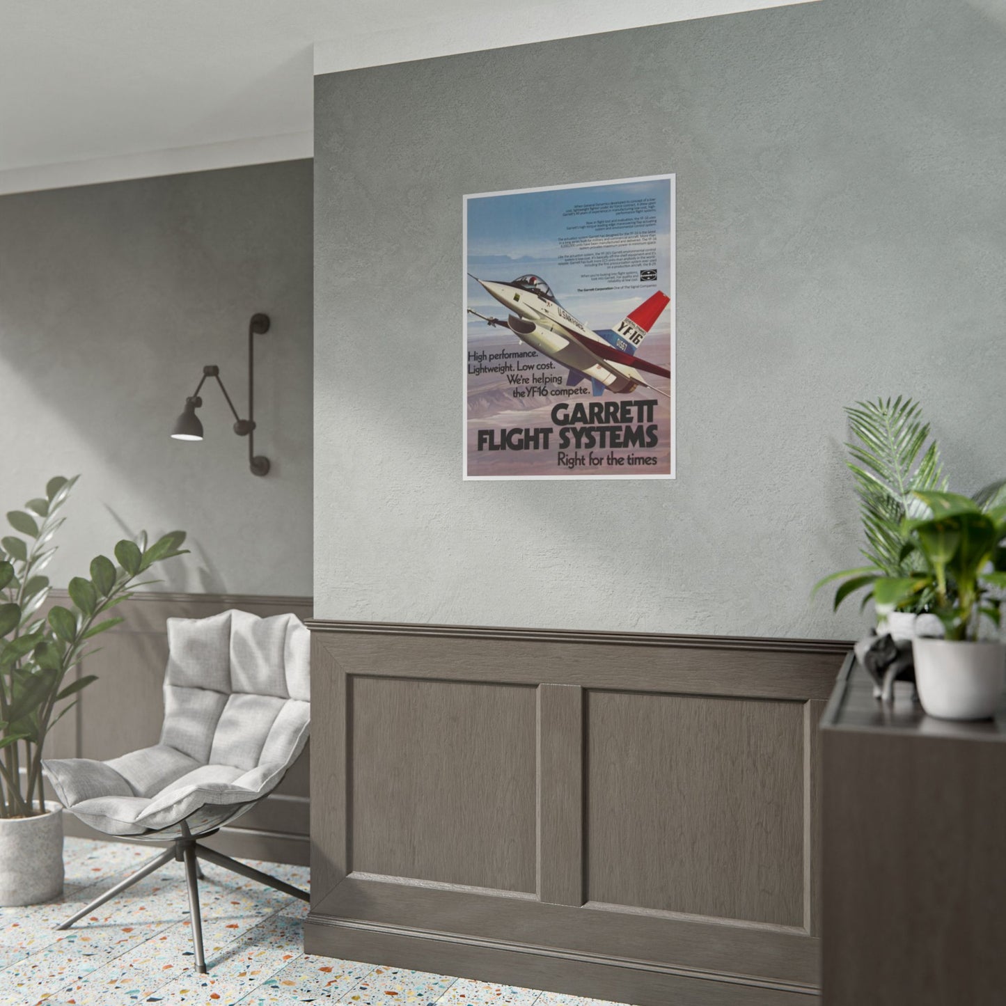 "Garrett Flight Systems - YF-16” Retro Style Military Aircraft Ad Poster Replica - Multiple Sizes Available!