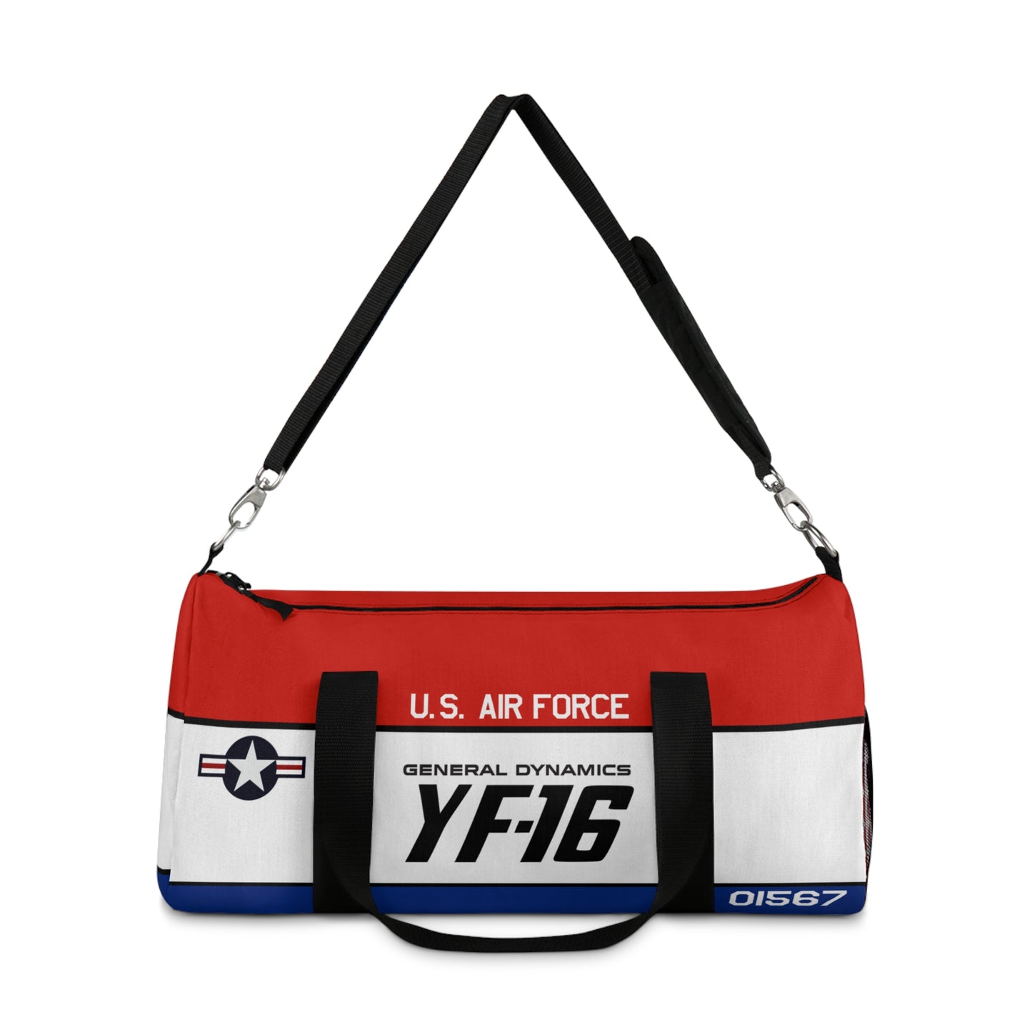 Patriotic Duffel Bag, YF-16 Fighting Falcon Gym Bag, Travel Bag for Aviation Enthusiasts