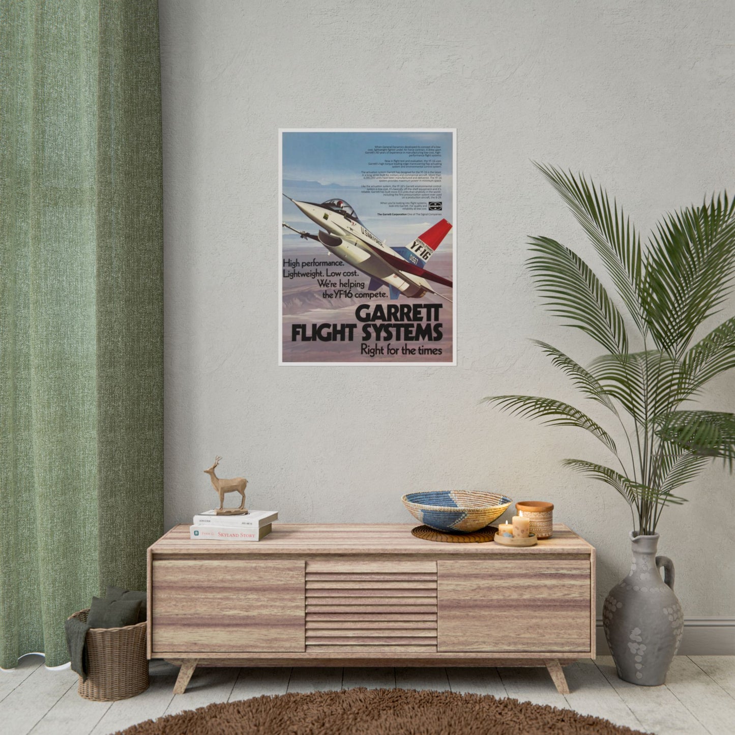 "Garrett Flight Systems - YF-16” Retro Style Military Aircraft Ad Poster Replica - Multiple Sizes Available!