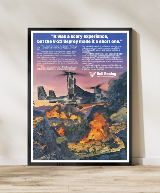 "V-22 Osprey - Scary Experience Made Short” Retro Style Military Aircraft Ad Poster Replica - Multiple Sizes Available!