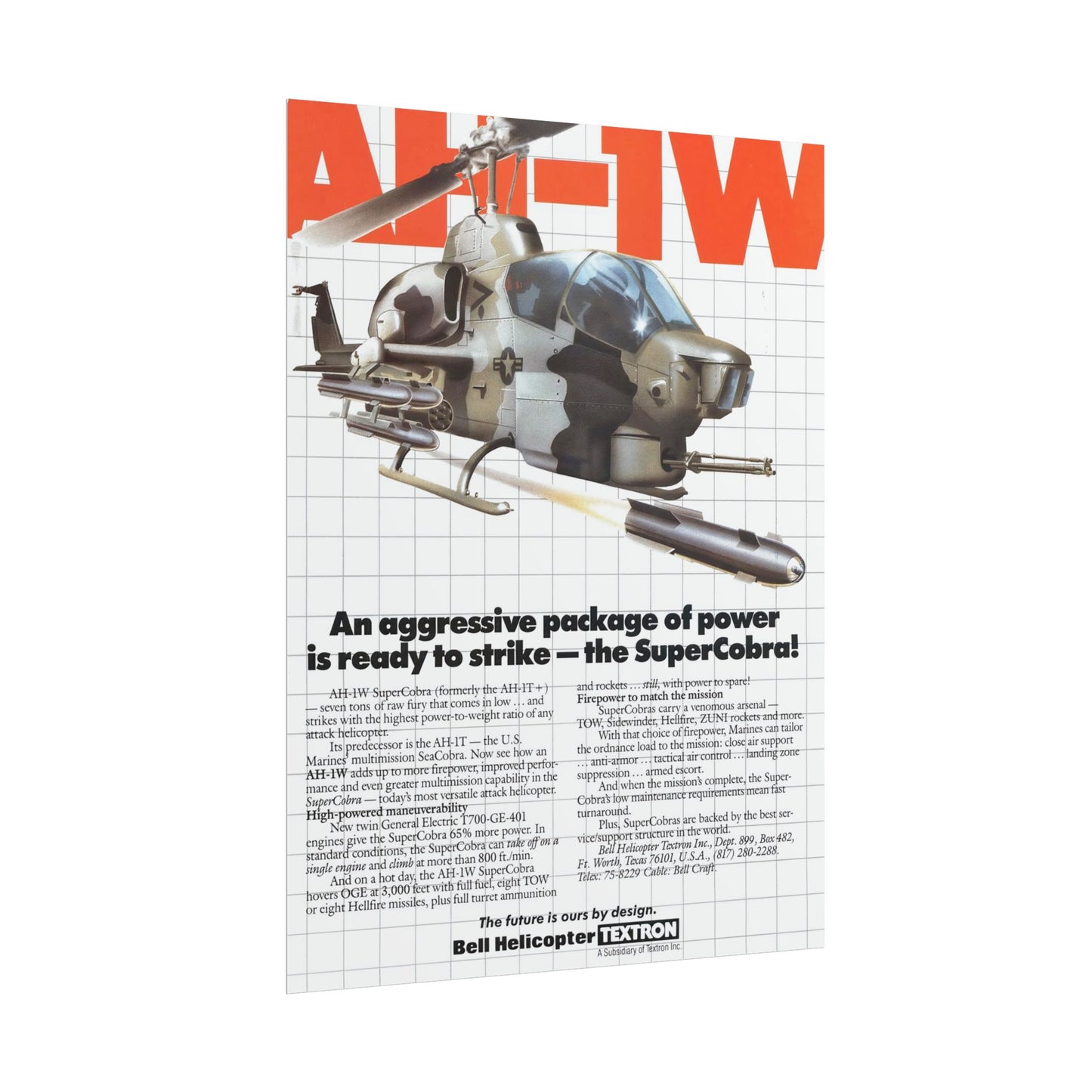 AH1W "SuperCobra" Retro Style Military Aircraft Ad Poster Replica - Multiple Sizes Available!