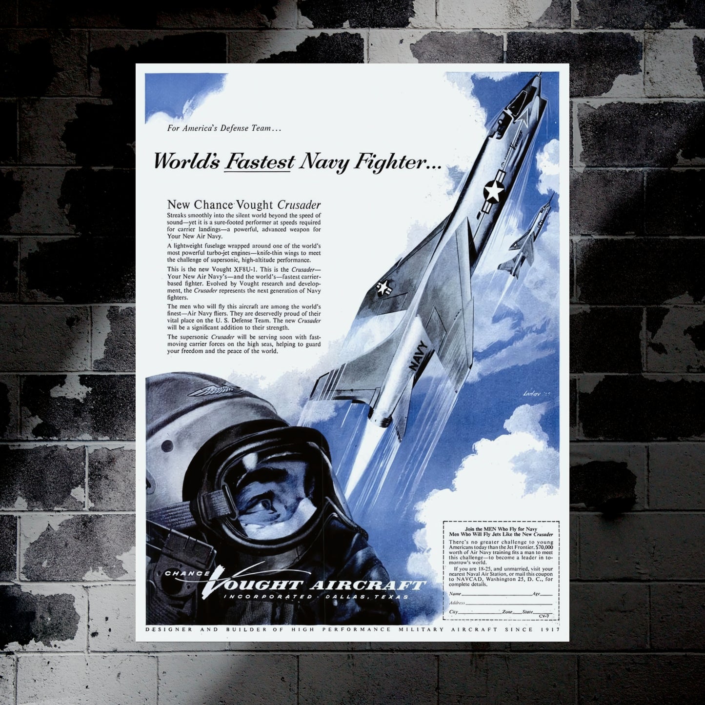 F-8 “Crusader” Retro Style Military Aircraft Ad Poster Replica - Multiple Sizes Available!