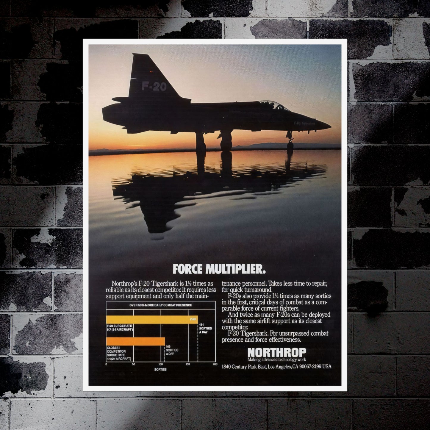 "F-20 Tigershark - Force Multiplier” Retro Style Military Aircraft Ad Poster Replica - Multiple Sizes Available!