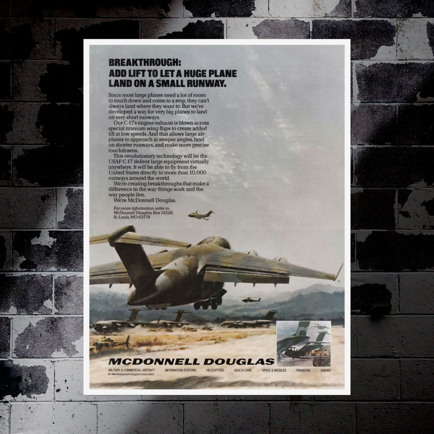 "C-17 Globemaster III - Breakthrough” Retro Style Military Aircraft Ad Poster Replica - Multiple Sizes Available!