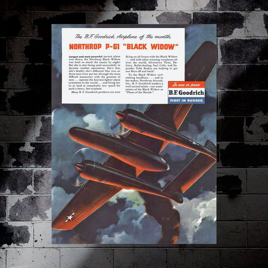 P-61 Black Widow "Aircraft of the Month" Retro Style Military Aircraft Ad Poster Replica - Multiple Sizes Available!