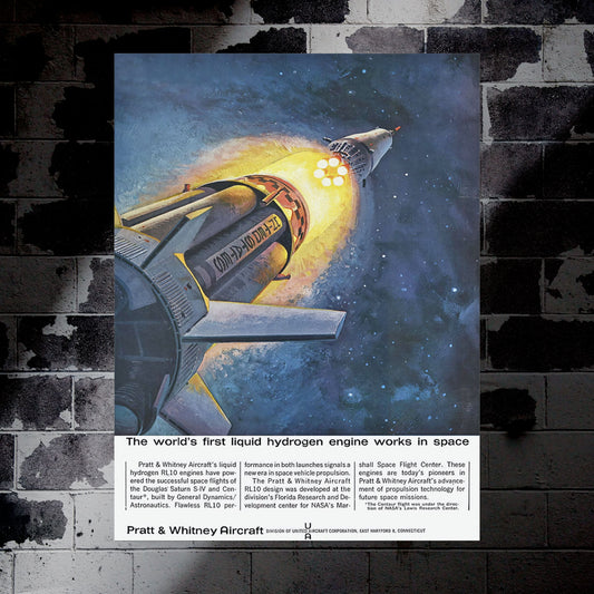 Pratt & Whitney "Liquid Hydrogen Engine" Retro Style Spacecraft Ad Poster Replica - Multiple Sizes Available!