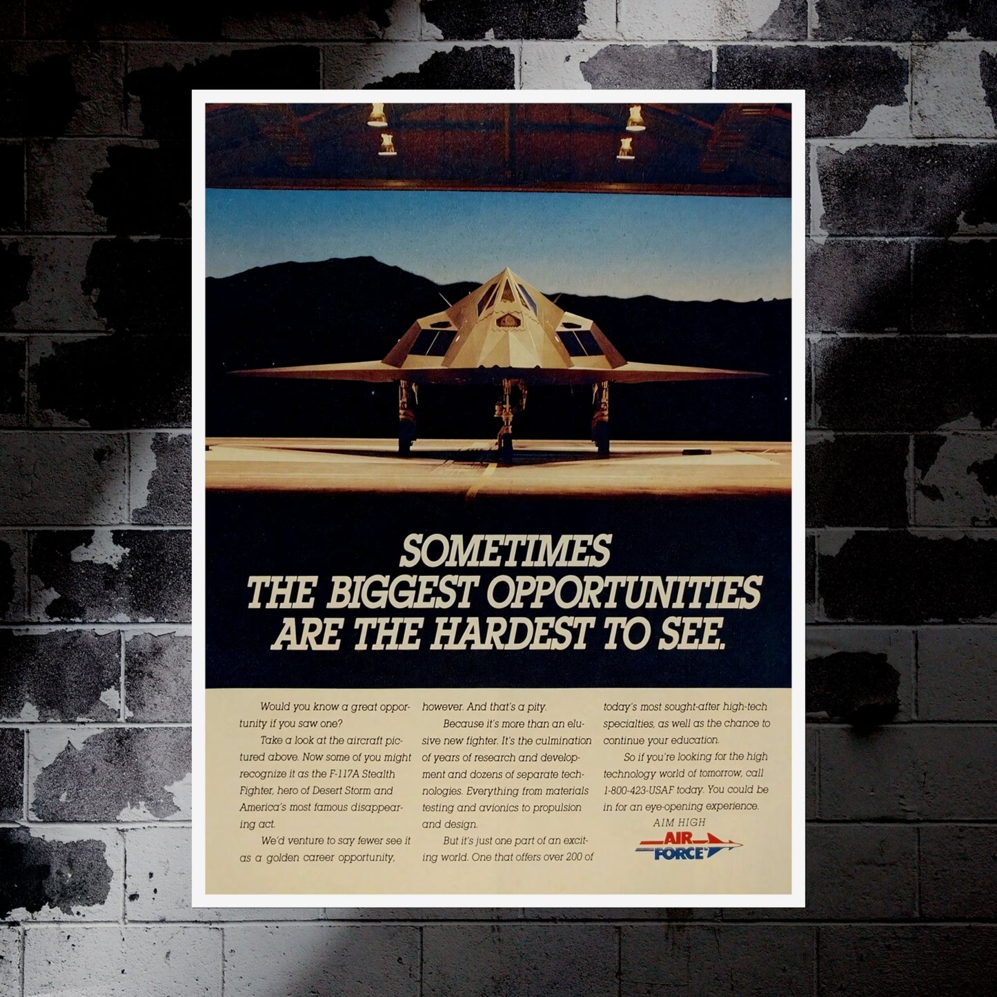 "F-117 Nighthawk - Biggest Opportunities Are Hardest To See” Retro Style Military Aircraft Ad Poster Replica - Multiple Sizes Available!