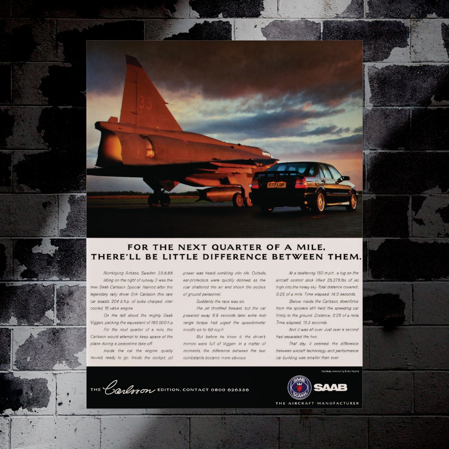 SAAB "Next Quarter Mile" Retro Style Military Aircraft Ad Poster Replica - Multiple Sizes Available!