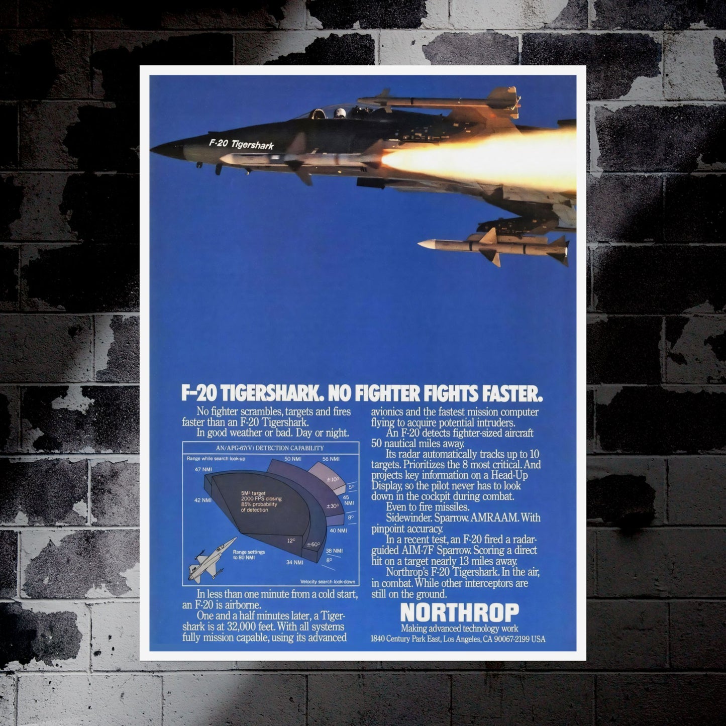 "F-20 Tigershark - No Fighter Fights Faster” Retro Style Military Aircraft Ad Poster Replica - Multiple Sizes Available!