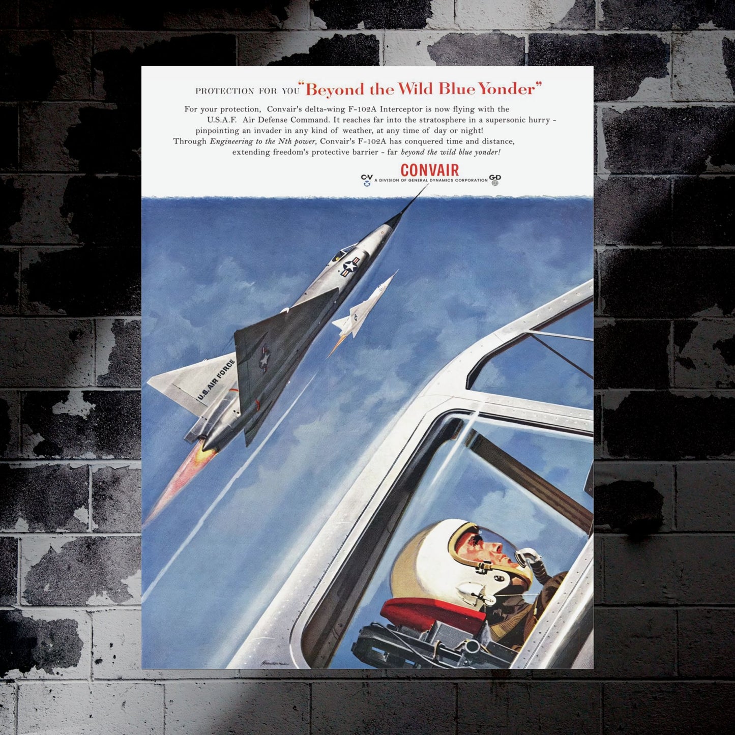 F-102A "Wild Blue Yonder" Retro Style Military Aircraft Ad Poster Replica - Multiple Sizes Available!