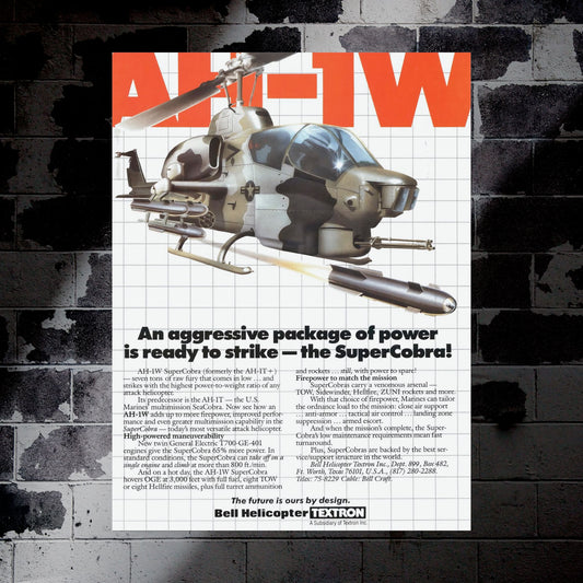 AH1W "SuperCobra" Retro Style Military Aircraft Ad Poster Replica - Multiple Sizes Available!