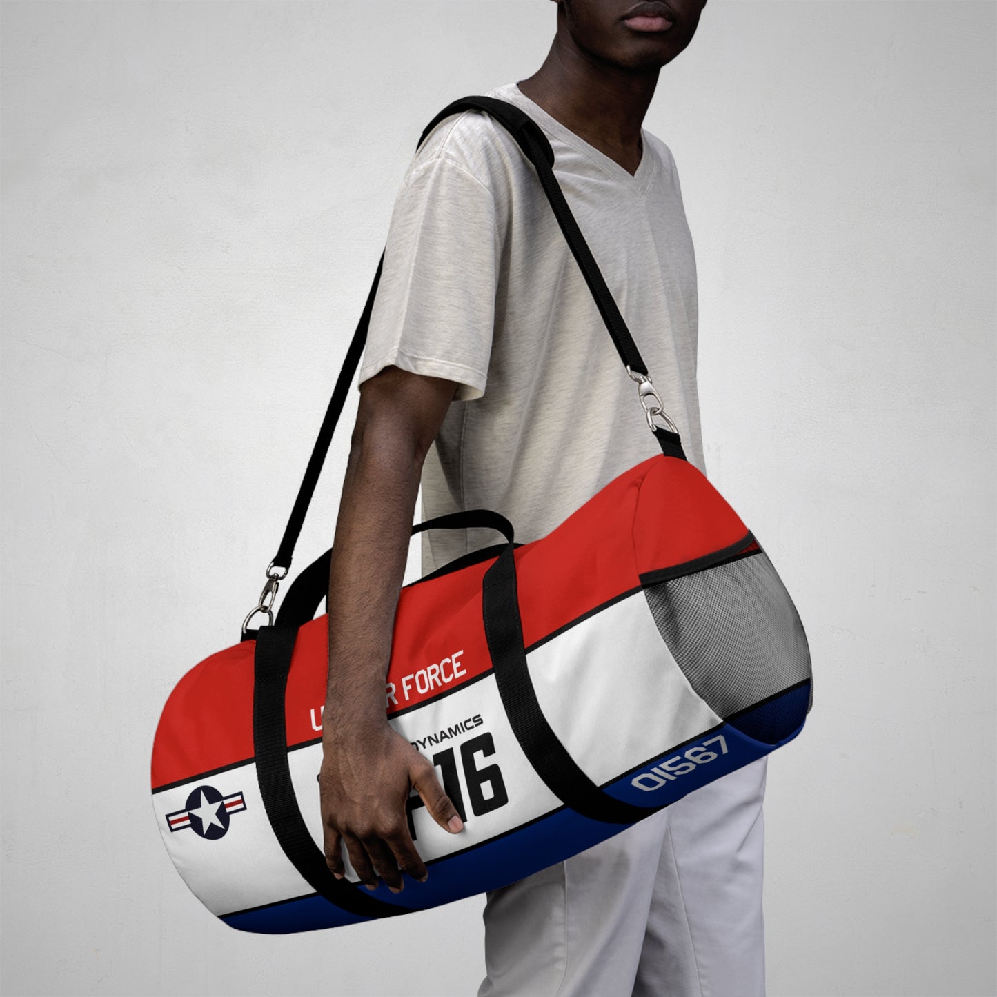 Patriotic Duffel Bag, YF-16 Fighting Falcon Gym Bag, Travel Bag for Aviation Enthusiasts