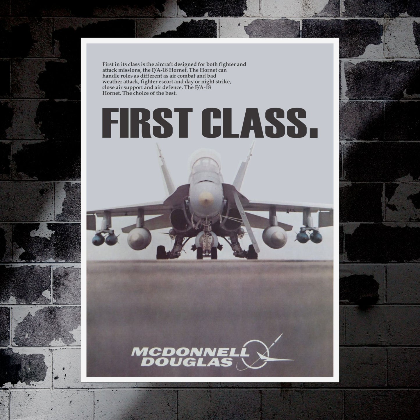 "F/A-18 - First Class” Retro Style Military Aircraft Ad Poster Replica - Multiple Sizes Available!