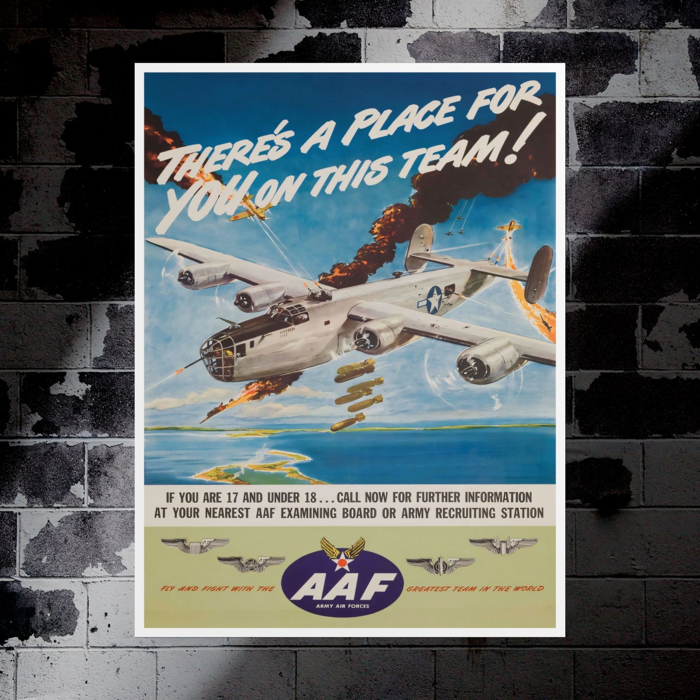 "There's A Place For You On This Team” Retro Style Army Air Forces Recruitment Ad Poster Replica - Multiple Sizes Available!