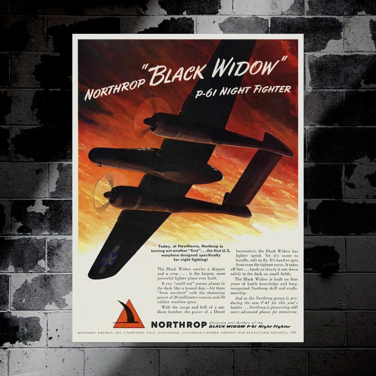 P-61 "Black Widow" Night Fighter - Retro Style Military Poster Replica