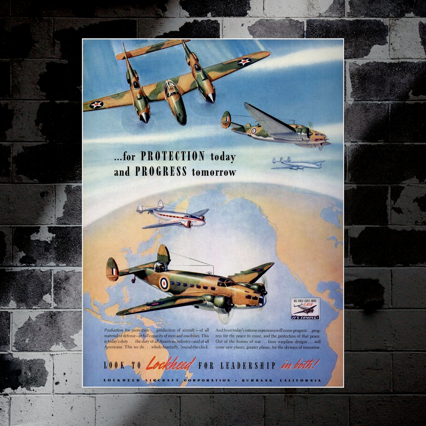 Protection Today and Progress Tomorrow - Retro Style Military Poster Replica