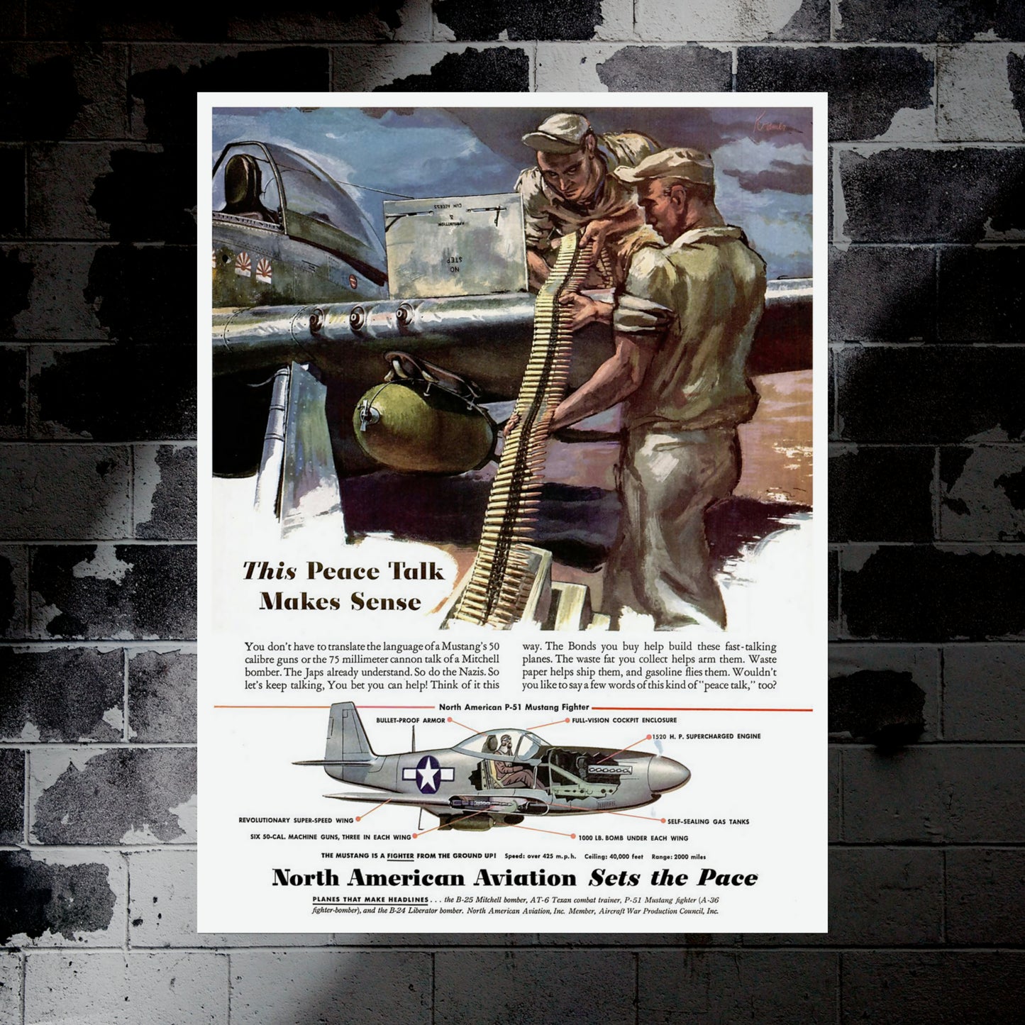 P-51 Mustang "This Peace Talk Makes Sense" - Retro Style Military Poster Replica