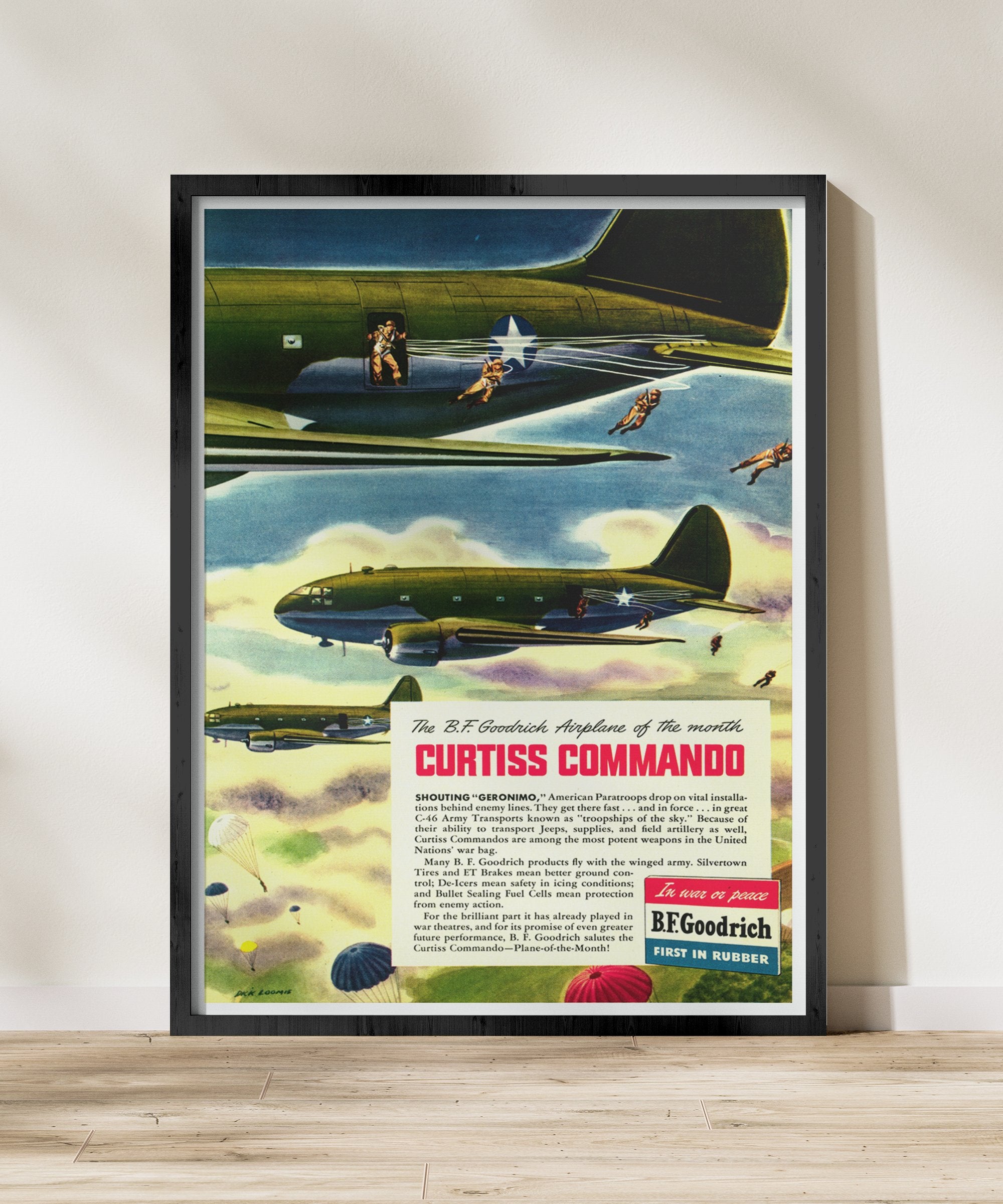 Burn Commando C-46 “Commando” Retro Style Military Aircraft Ad Poster Replica - Mult ...