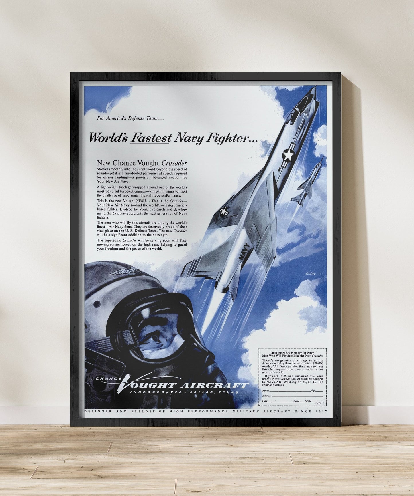 F-8 “Crusader” Retro Style Military Aircraft Ad Poster Replica - Multiple Sizes Available!