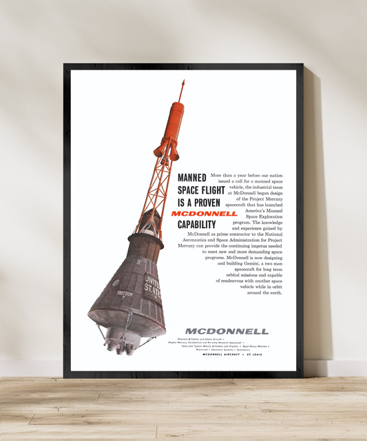 McDonnell "Mercury Spacecraft" Retro Style Ad Poster Replica - Multiple Sizes Available!