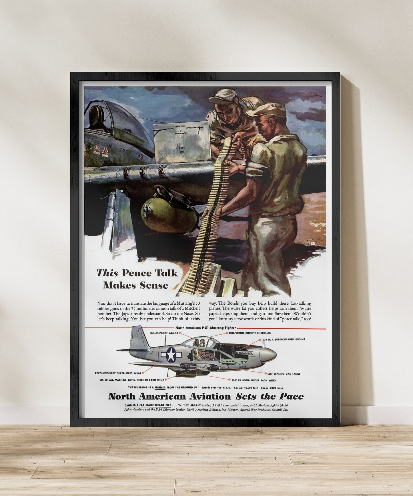 P-51 Mustang "This Peace Talk Makes Sense" - Retro Style Military Poster Replica