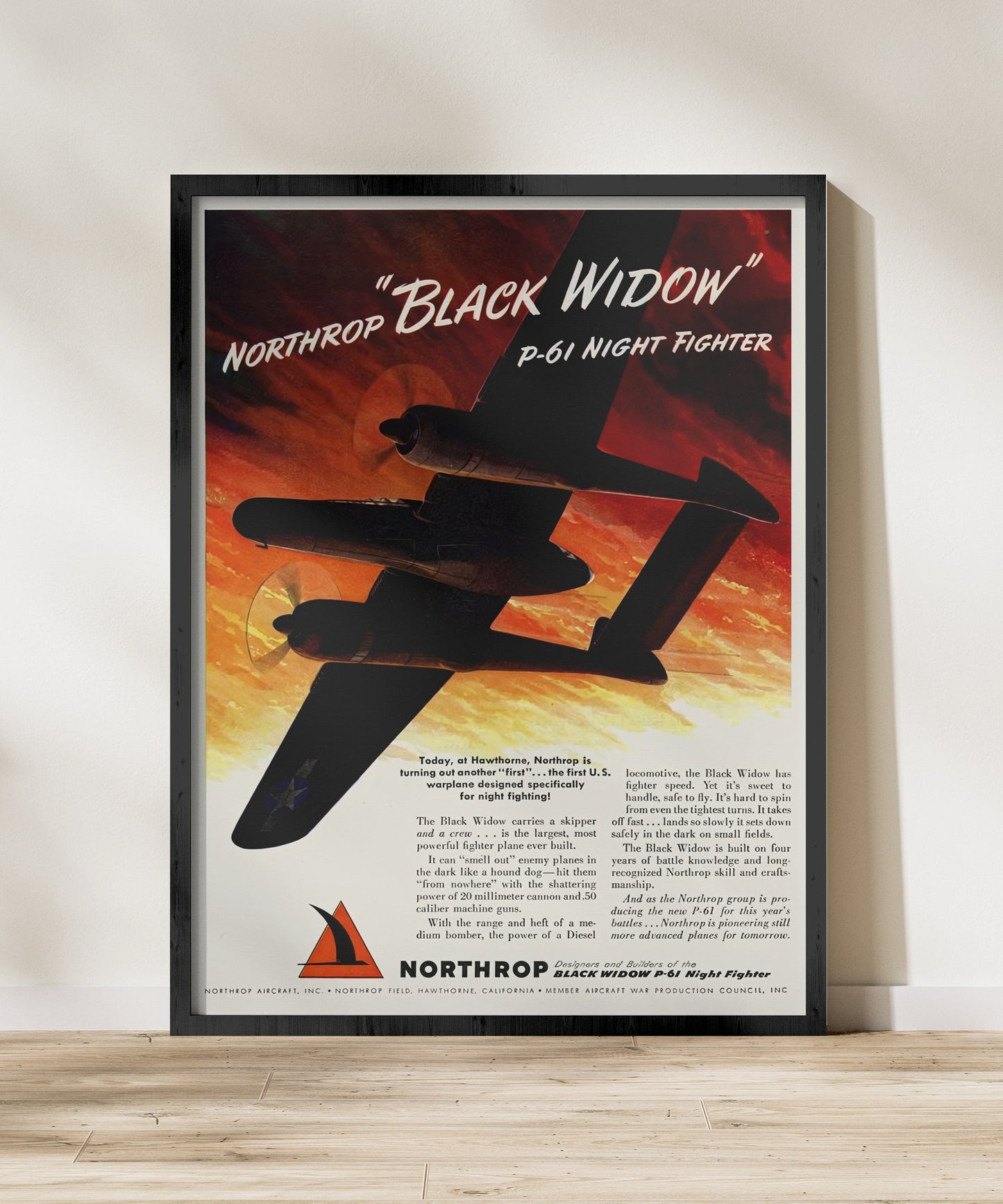 P-61 "Black Widow" Night Fighter - Retro Style Military Poster Replica