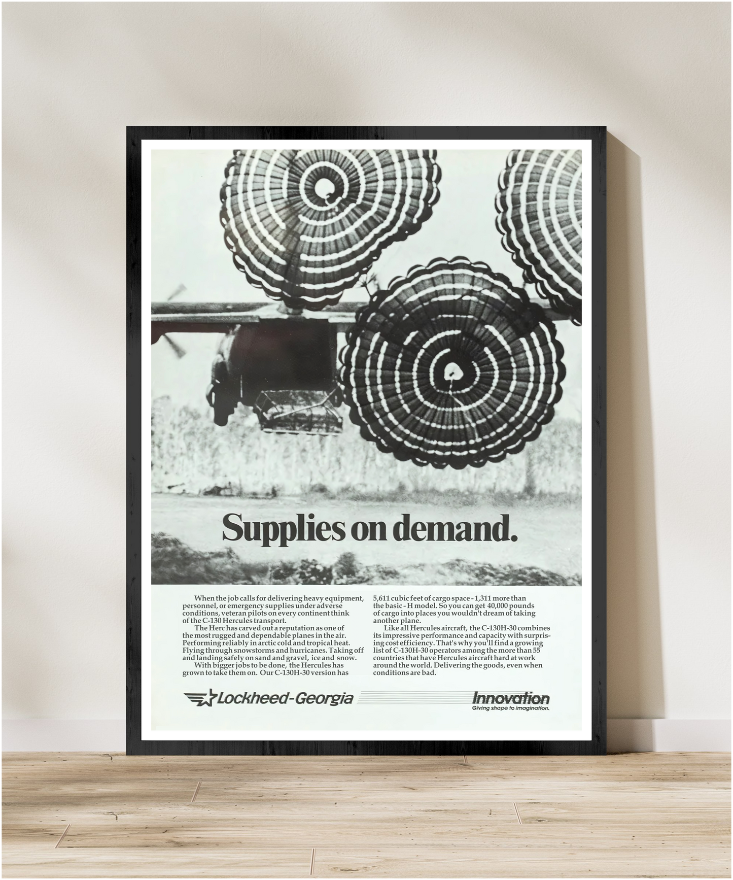 "C-130 Hercules - Supplies On Demand” Retro Style Military Aircraft Ad Poster Replica - Multiple Sizes Available!