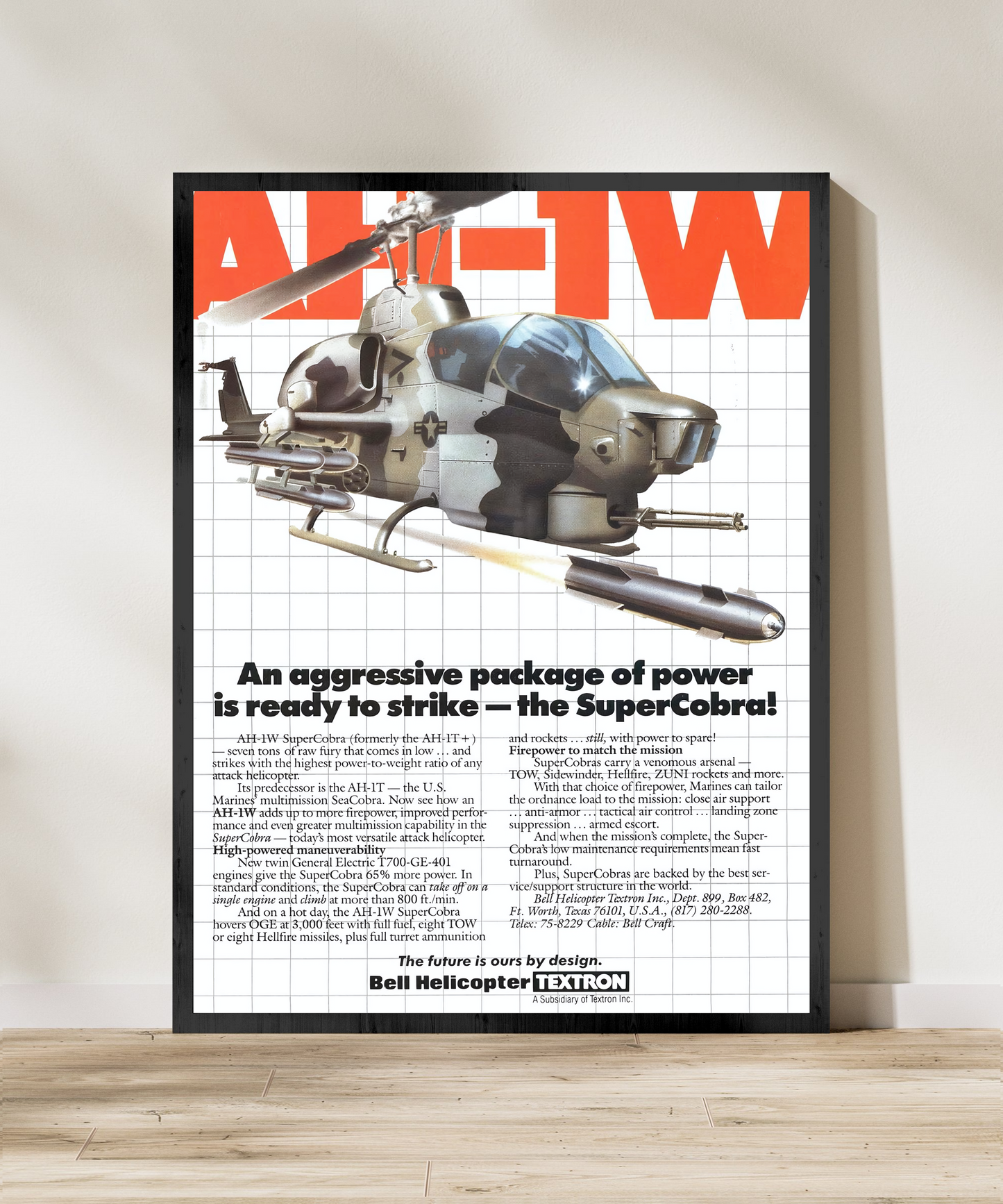 AH1W "SuperCobra" Retro Style Military Aircraft Ad Poster Replica - Multiple Sizes Available!