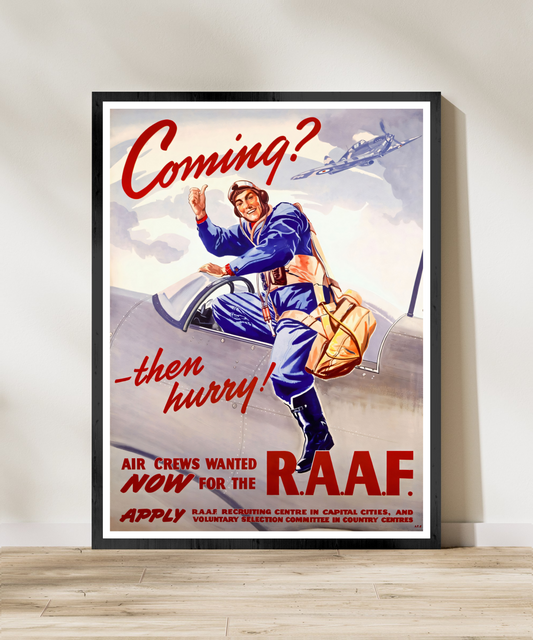 "Coming? Then Hurry!" Retro Style Military Royal Australian Air Force Recruitment Poster Replica - Multiple Sizes Available!