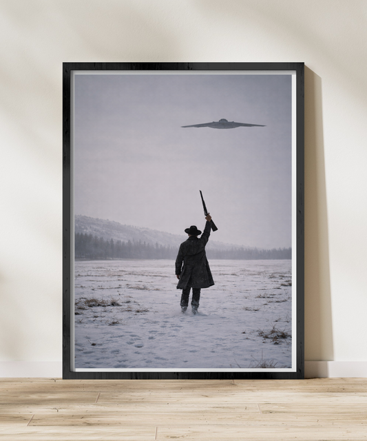 "B-21 Raider Over the Snowy Frontier" Military Aircraft Poster - Multiple Sizes Available!