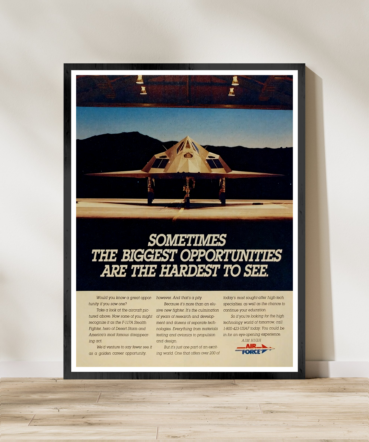 "F-117 Nighthawk - Biggest Opportunities Are Hardest To See” Retro Style Military Aircraft Ad Poster Replica - Multiple Sizes Available!