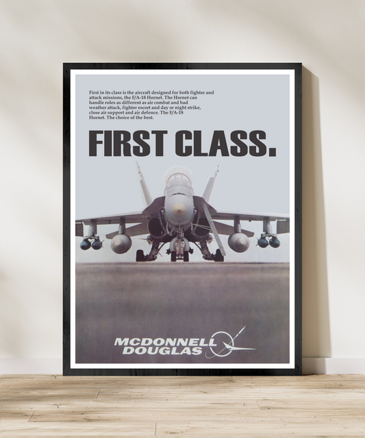 "F/A-18 - First Class” Retro Style Military Aircraft Ad Poster Replica - Multiple Sizes Available!