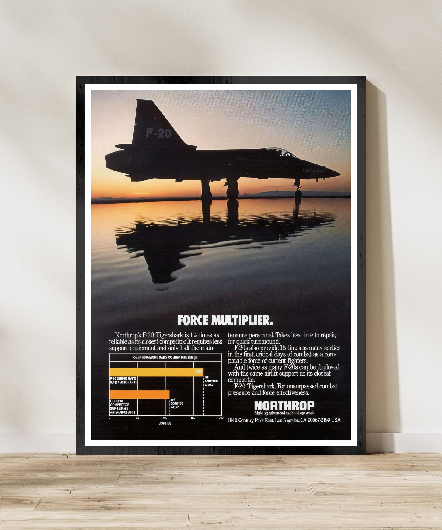 "F-20 Tigershark - Force Multiplier” Retro Style Military Aircraft Ad Poster Replica - Multiple Sizes Available!