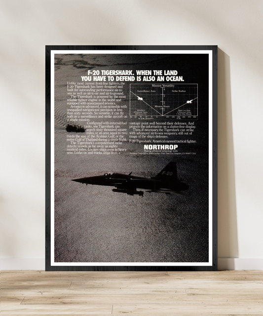 "F-20 Tigershark - Ocean Defender” Retro Style Military Aircraft Ad Poster Replica - Multiple Sizes Available!