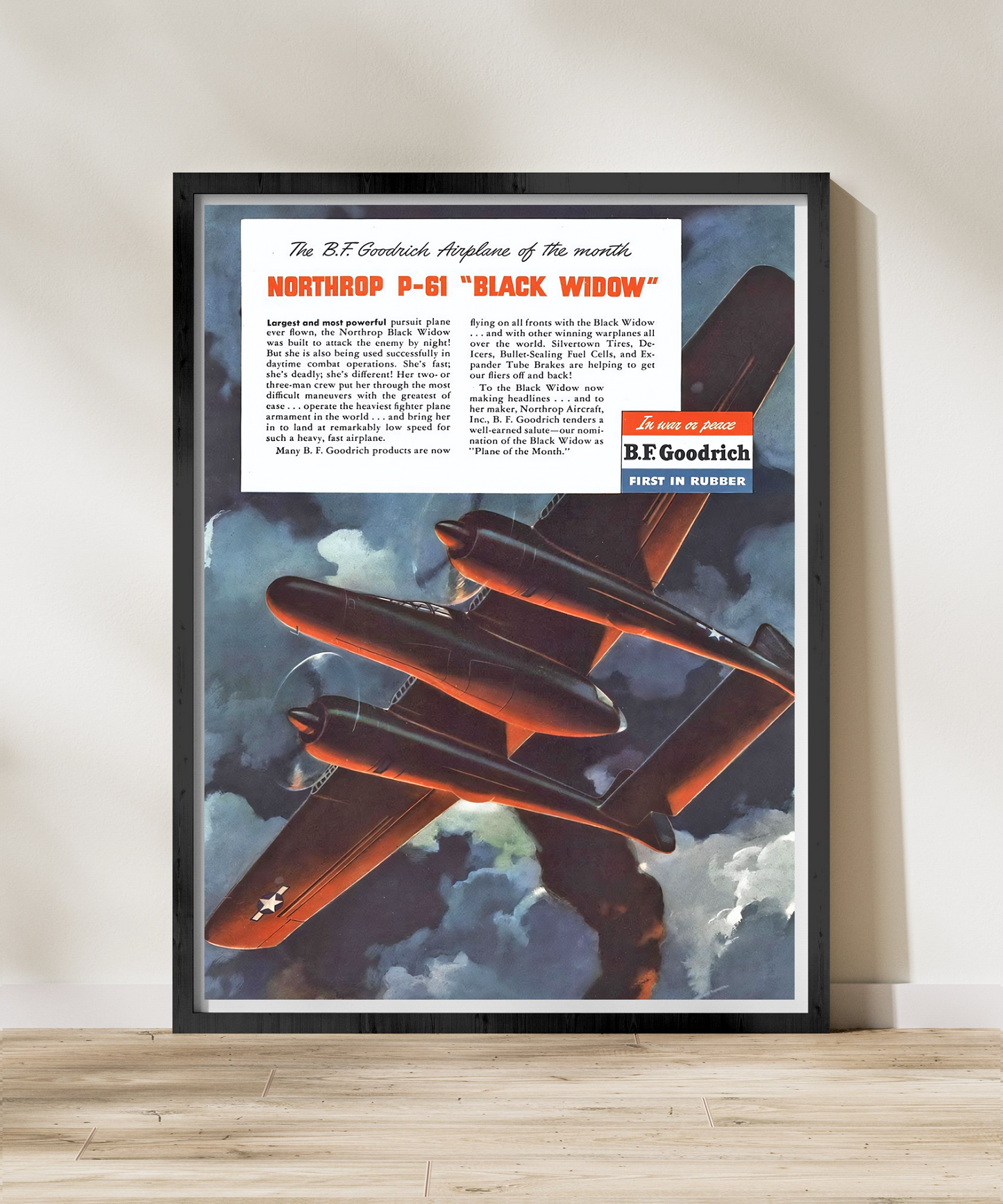 P-61 Black Widow "Aircraft of the Month" Retro Style Military Aircraft Ad Poster Replica - Multiple Sizes Available!
