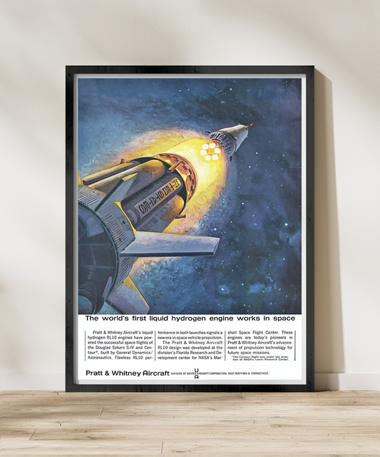 Pratt & Whitney "Liquid Hydrogen Engine" Retro Style Spacecraft Ad Poster Replica - Multiple Sizes Available!
