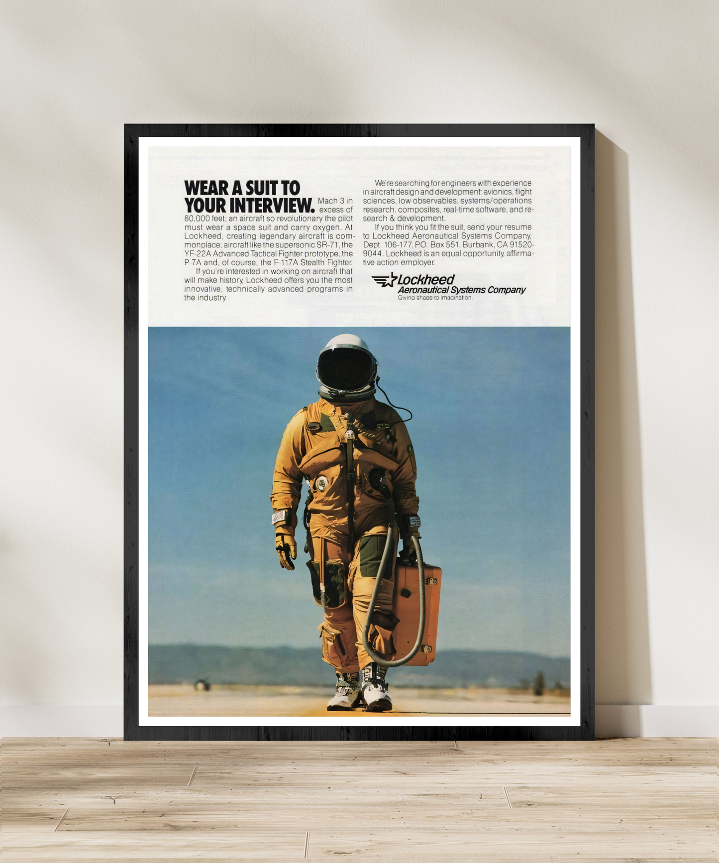 Lockheed Martin "Wear a Suit to Your Interview" Retro Style Military Aircraft Ad Poster Replica - Multiple Sizes Available!