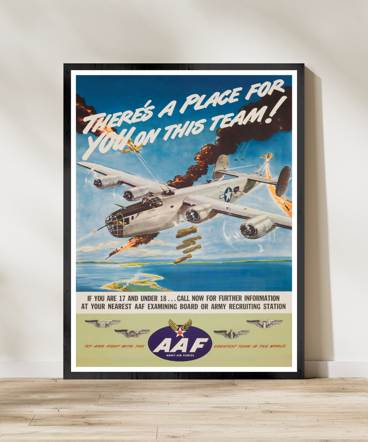 "There's A Place For You On This Team” Retro Style Army Air Forces Recruitment Ad Poster Replica - Multiple Sizes Available!