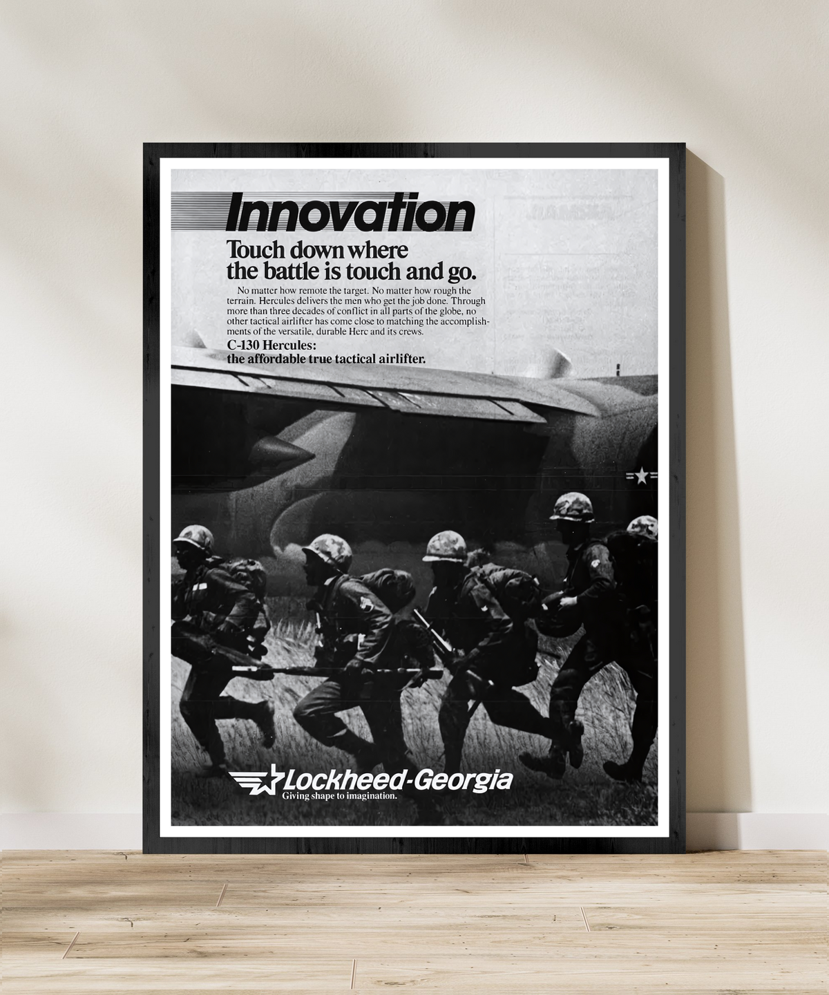 C-130 Hercules - Touch Down” Retro Style Military Aircraft Ad Poster C-130 Hercules - Touch Down” Retro Style Military Aircraft Ad Poster